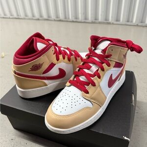 Nike Jordan’s women’s 8 us  or big kids 6.5y  Red and Gold High-Top Sneakers